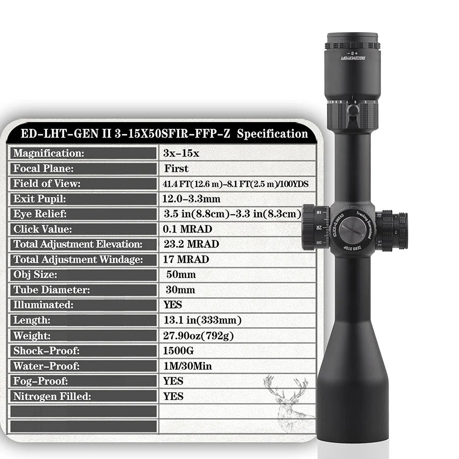 DISCOVERYOPT Óptica  ED-LHT GENⅡ 3-15X50SFIR FFP-MRAD/MOA Diámetro: 30MM 
